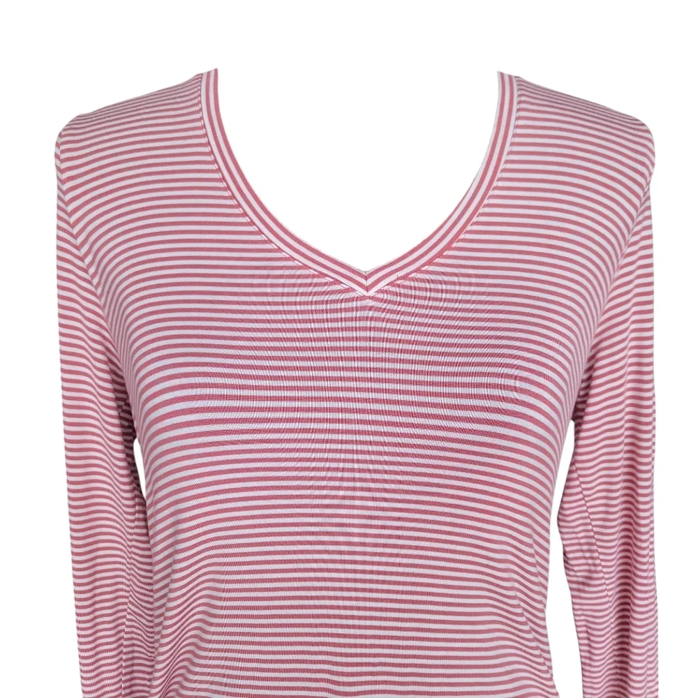 Old Navy Pink and White Stripe Luxe Long Sleeve Tee  Women's Size M - Picture 4 of 8